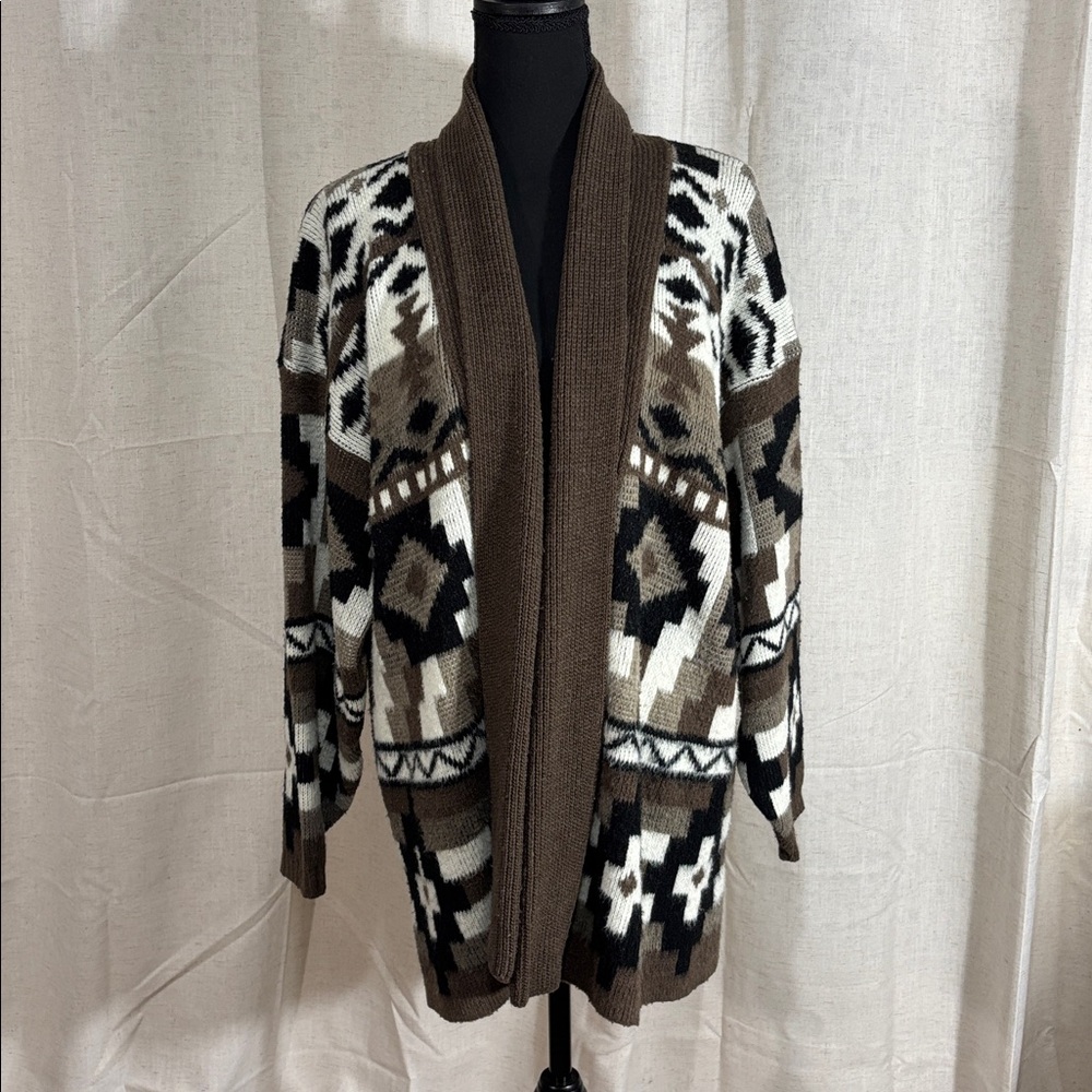 Brown, White and Black Patterned Cardigan